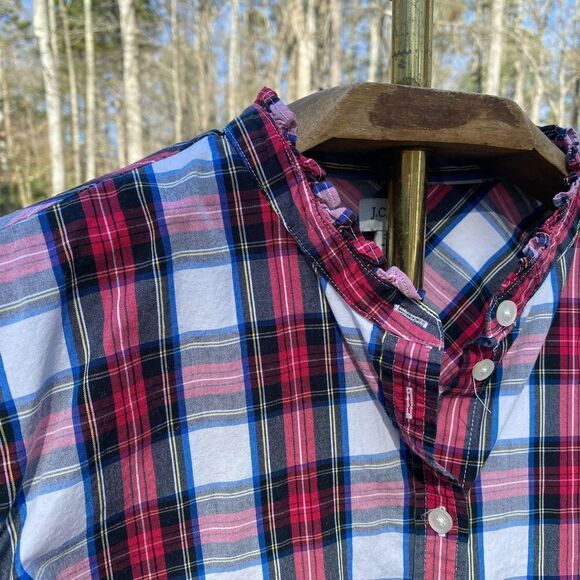 J.Crew Red White Tartan Christmas Plaid Button Front Blouse - Picture 4 of 7